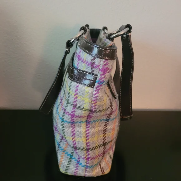 Coach Penelope Tattersall Plaid Wool Tweed Leather Handbag - Picture 9 of 13